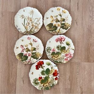 RARE 5‎ PCs 1890s George Jones & Sons "Familiar Flowers H.O.J." Flowers Plates